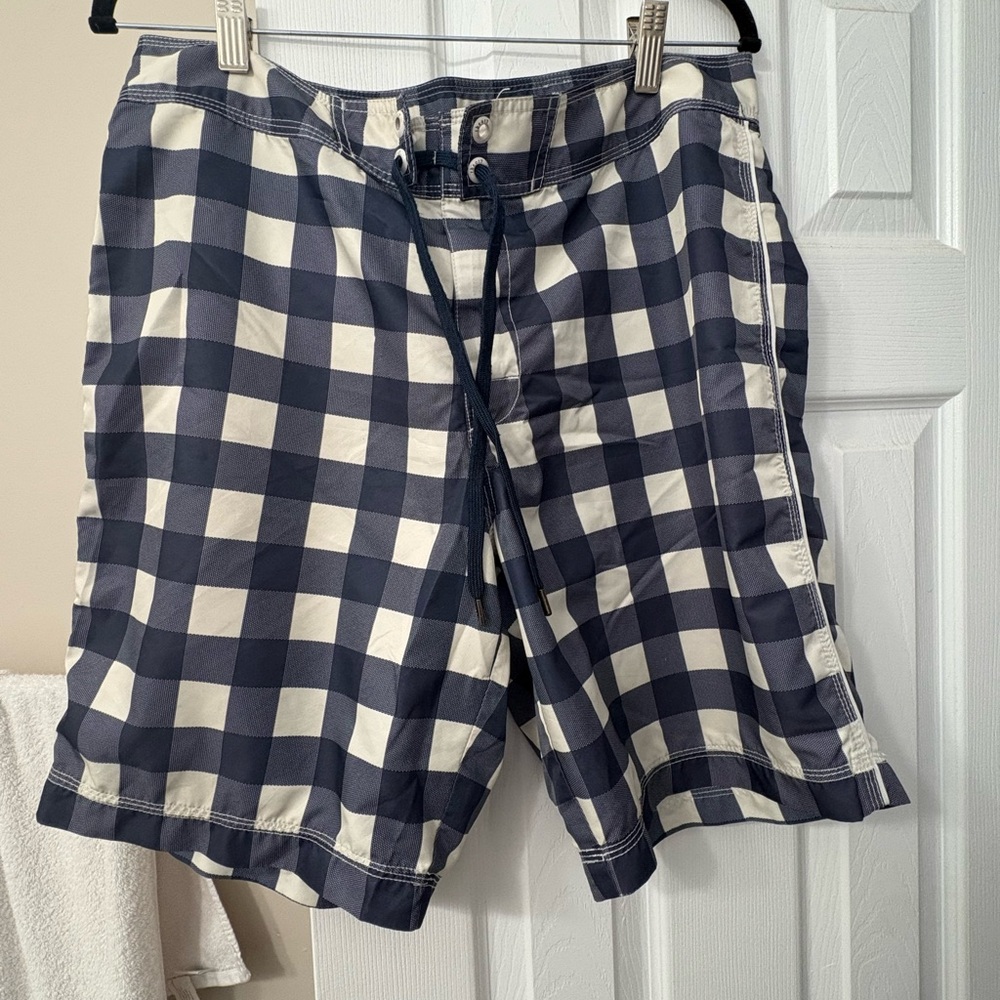Theory Navy and Cream Checkered Shorts
